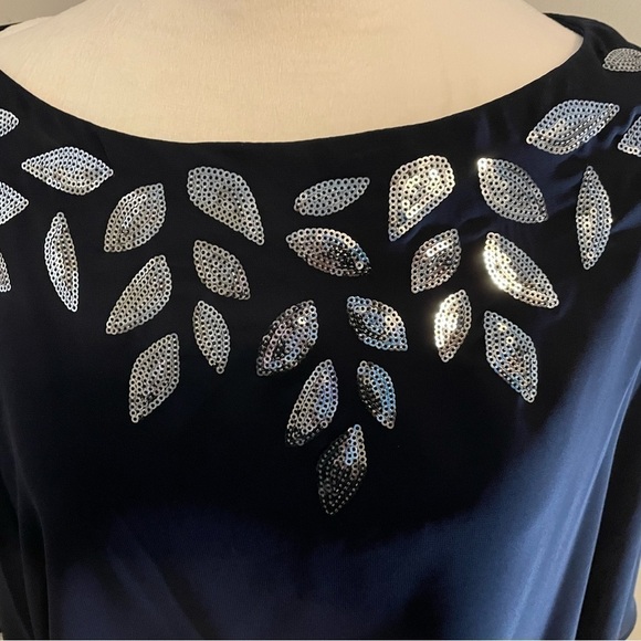 X by Xscape Navy Blue Sheath Dress with Sequins Size 14 - Picture 2 of 7